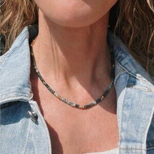 GORGEOUS Genuine Ombre Blue Tourmaline Beaded Necklace Waterproof Gold Jewelry